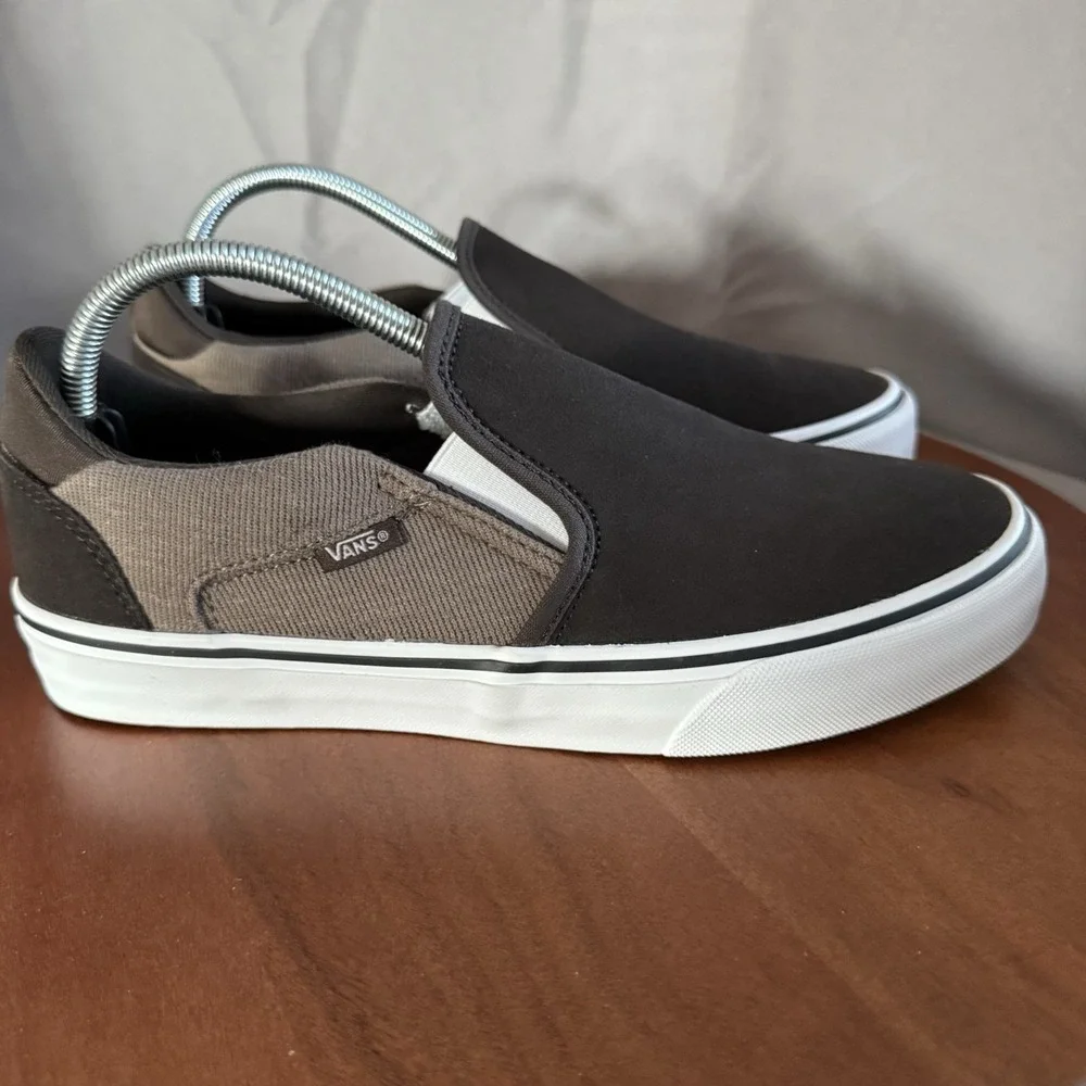 Vans Asher Deluxe Slip On Coffee Brown Cozy Knit Suede Skater Sneakers Men's 9.0